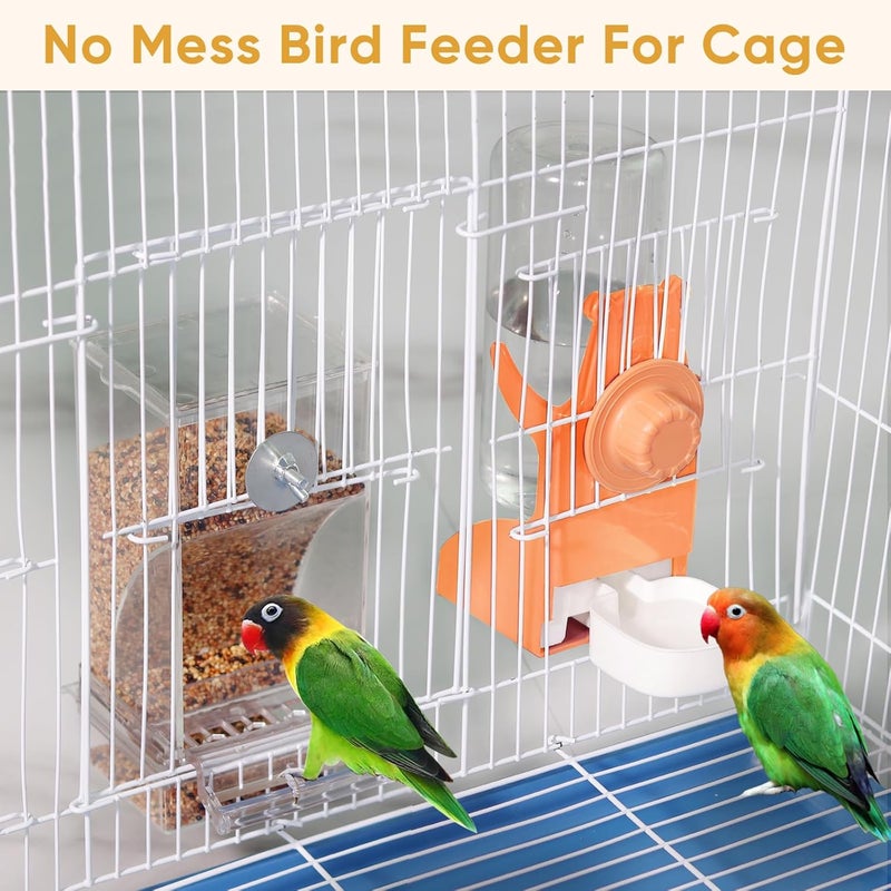 Kenond No Mess Bird Feeder for Cage, Automatic Drinker for Parakeet, Canary & Budgies (Orange) - Image 2
